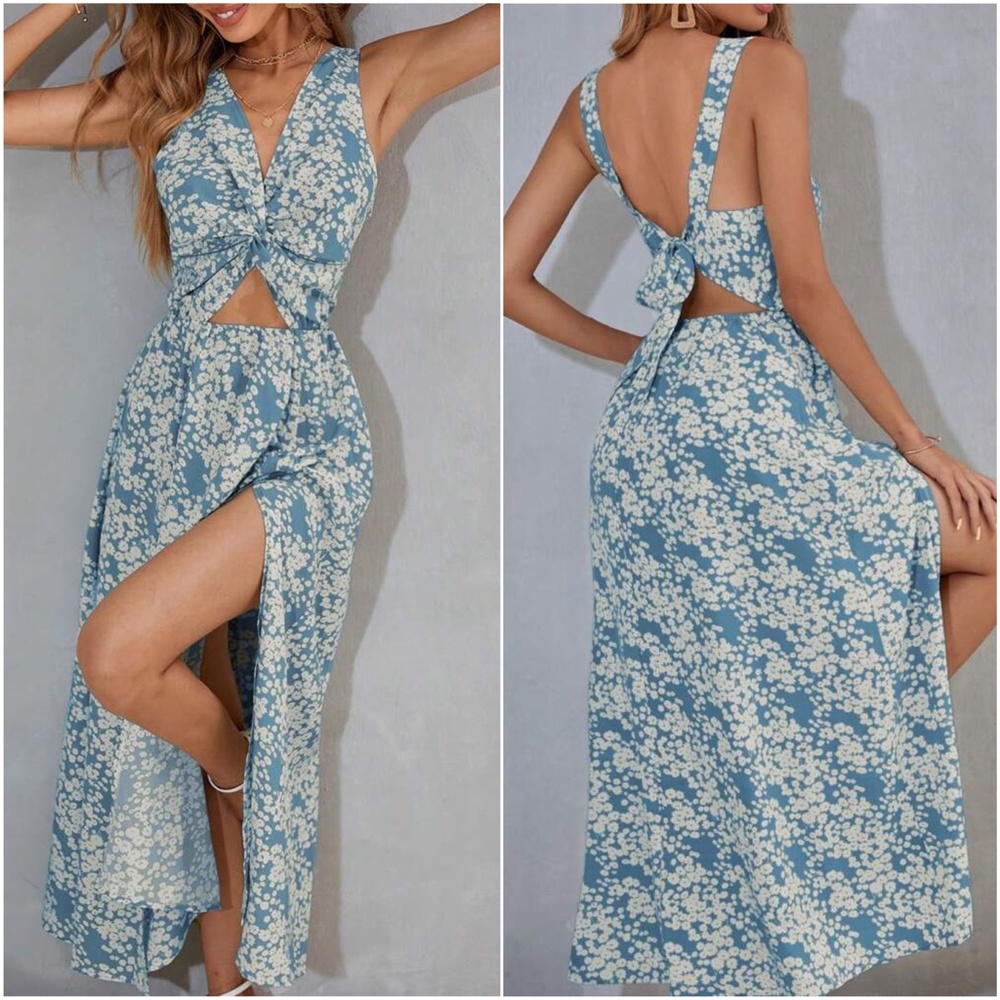 Boho Floral Print Cutout Sleeveless Maxi Dress - Picture 2 of 8